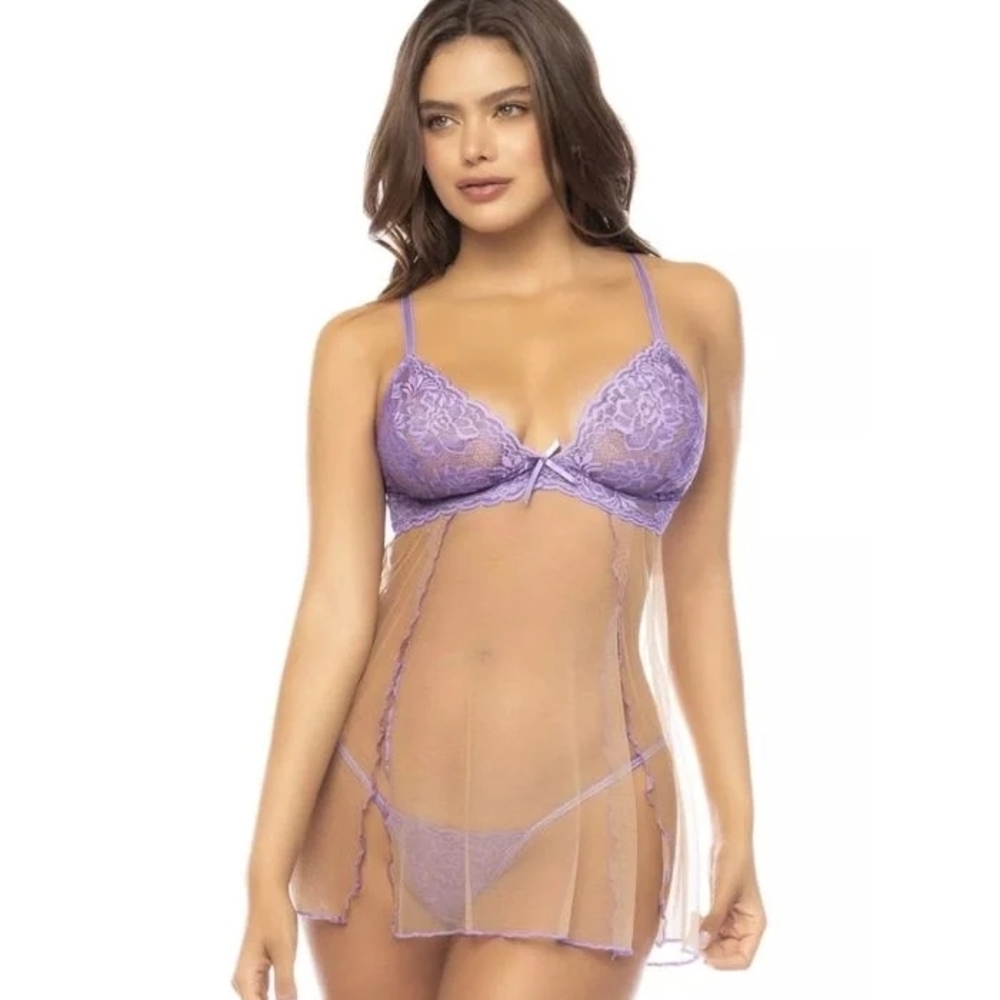 Lavender Lace and Transparent Babydoll Set